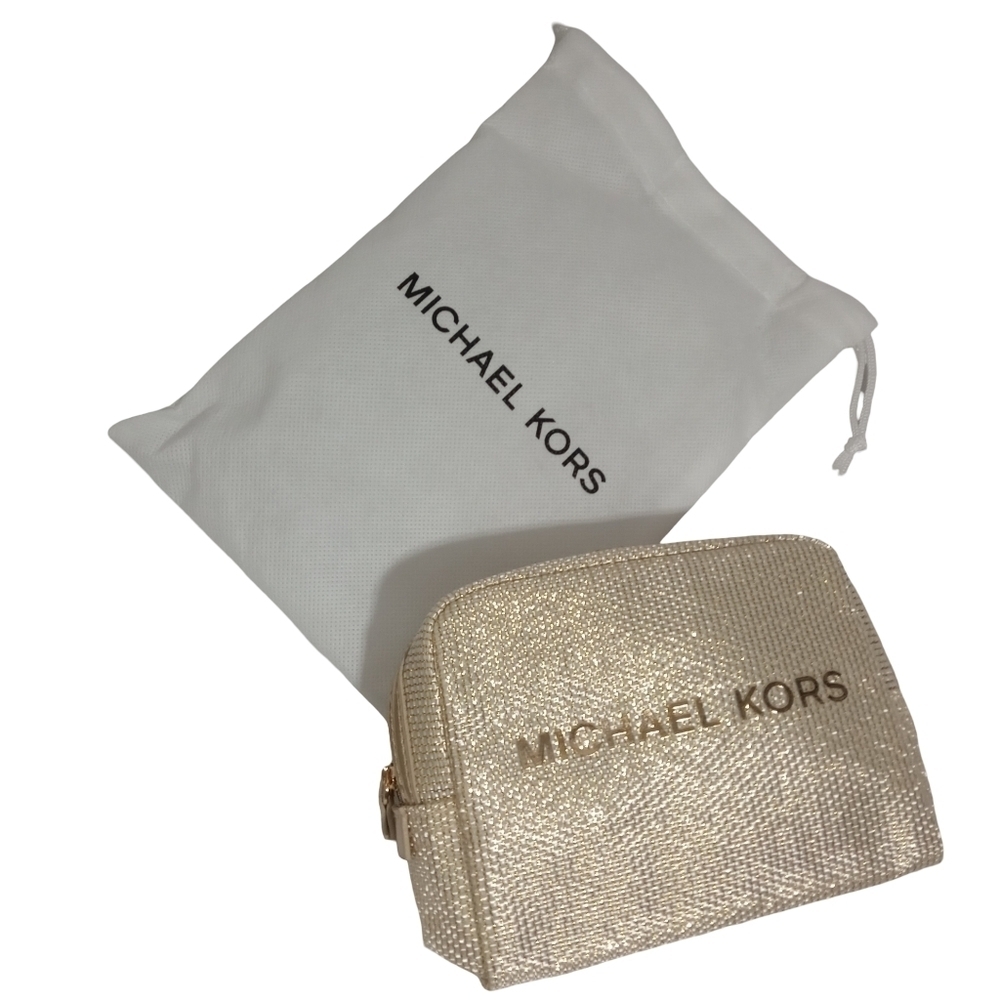 Michael Kors Gold Textured Cosmetic Makeup Bag with Dust Cover